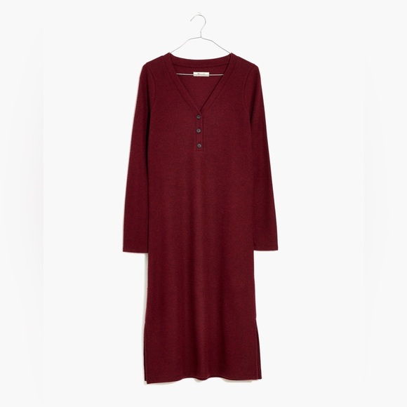 MADEWELL Long Sleeve Henley Midi Dress in Heather Rusted Red - Picture 1 of 10